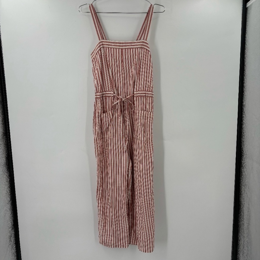 Marine Layer Wide Leg Cropped Jumpsuit Red Ivory Striped Size Small - Picture 2 of 10